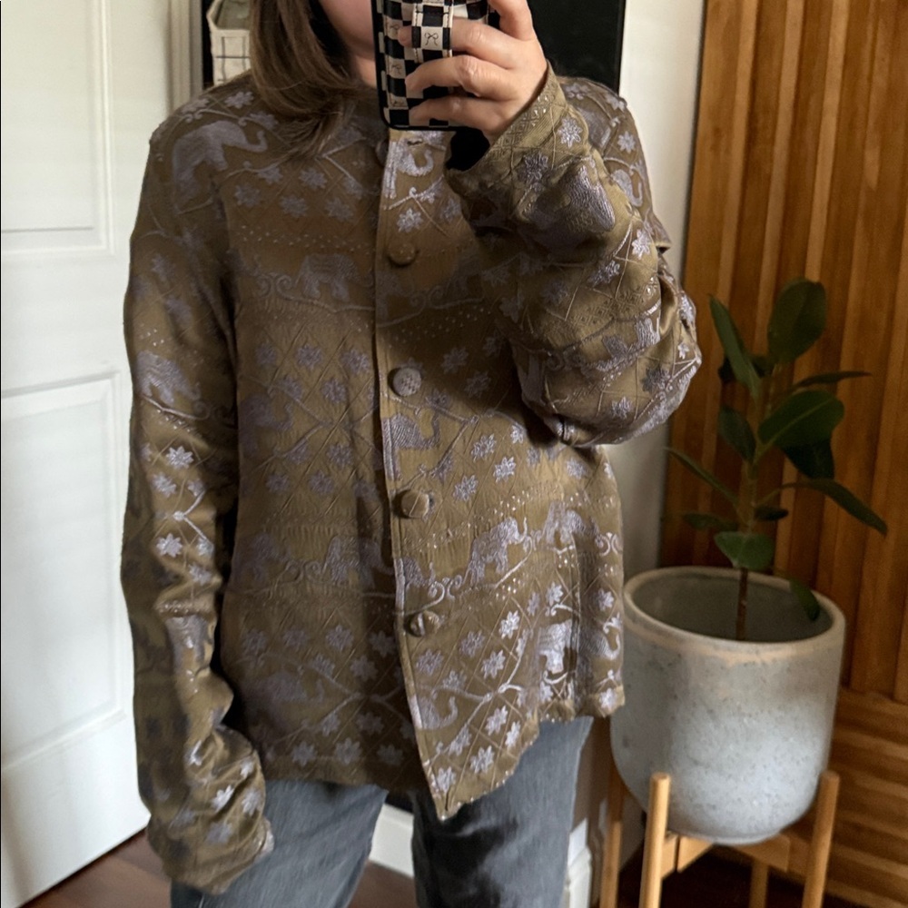 Citron Santa Monica Silk Buttoned Front Brocade Tunic. Size XL